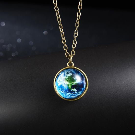 Yousheng Pendant Necklace Personality Double Sides Glow in The Dark Vintage Colorful Galaxy Glass Ball Necklace Jewelry Accessory