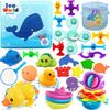 Chennyfun Dolphin Baby Bath Toy Set, 32PCS Floating Ocean Animal Themed Bath Squirt Toys With Baby Bath Books, Suction Spinners, Fishing Net,