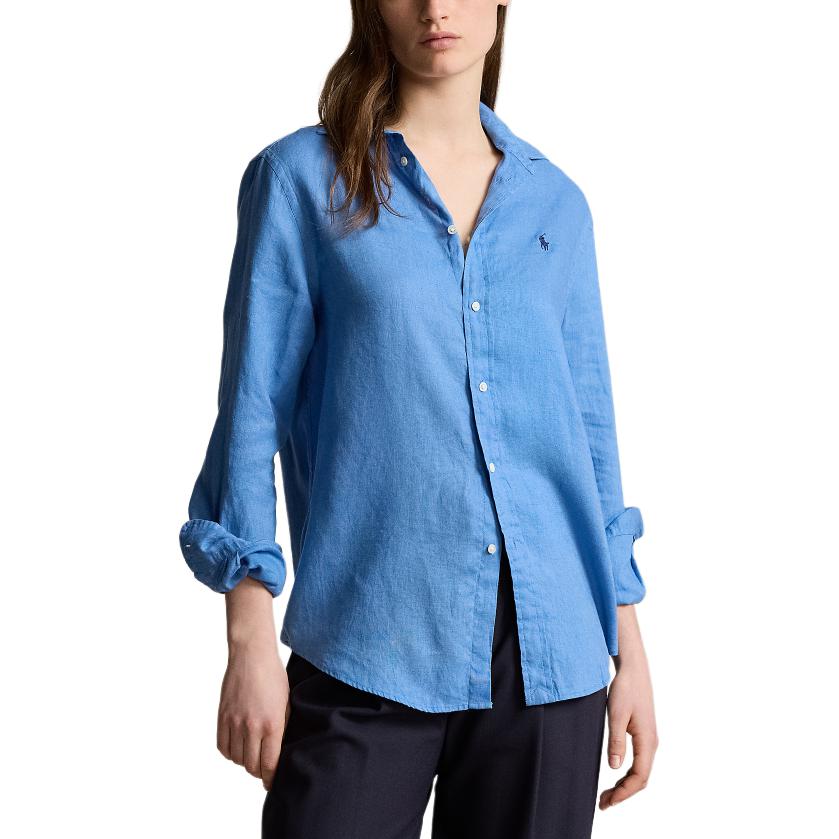 Polo Ralph Lauren Ss24 Solid Logo Embroidered Loose Long Sleeve Shirt Women Shirts Blue WMPOSHTNDO20615-400