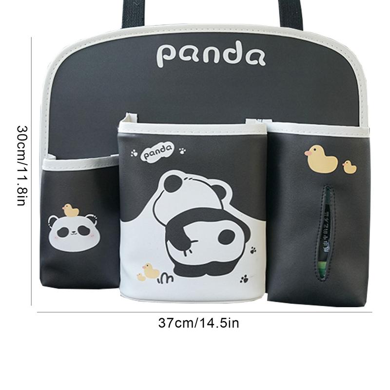 Car Seat Storage Bag Panda Pattern PU Leather Back Of Seat Car Bag Back Of Seat Car Organizer Back Seat Organizers And Storage