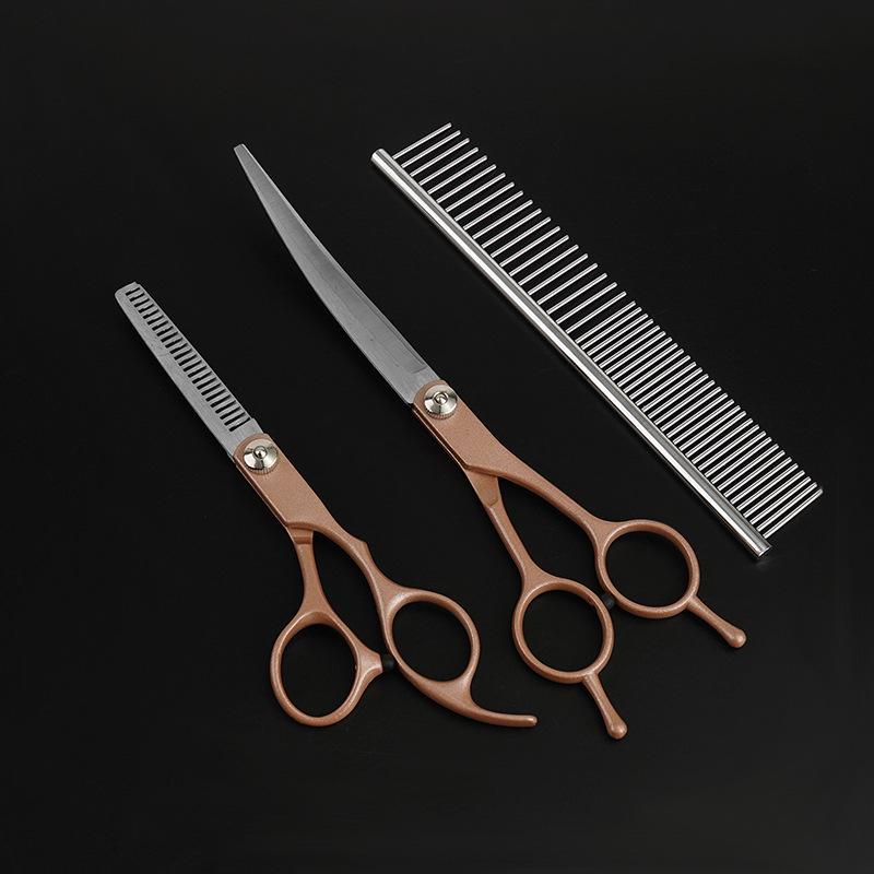Professional 7-Inch Dog Grooming Scissor Set: Flat, Tooth, Curling, and Thinning Scissors for Trimming and Shaping