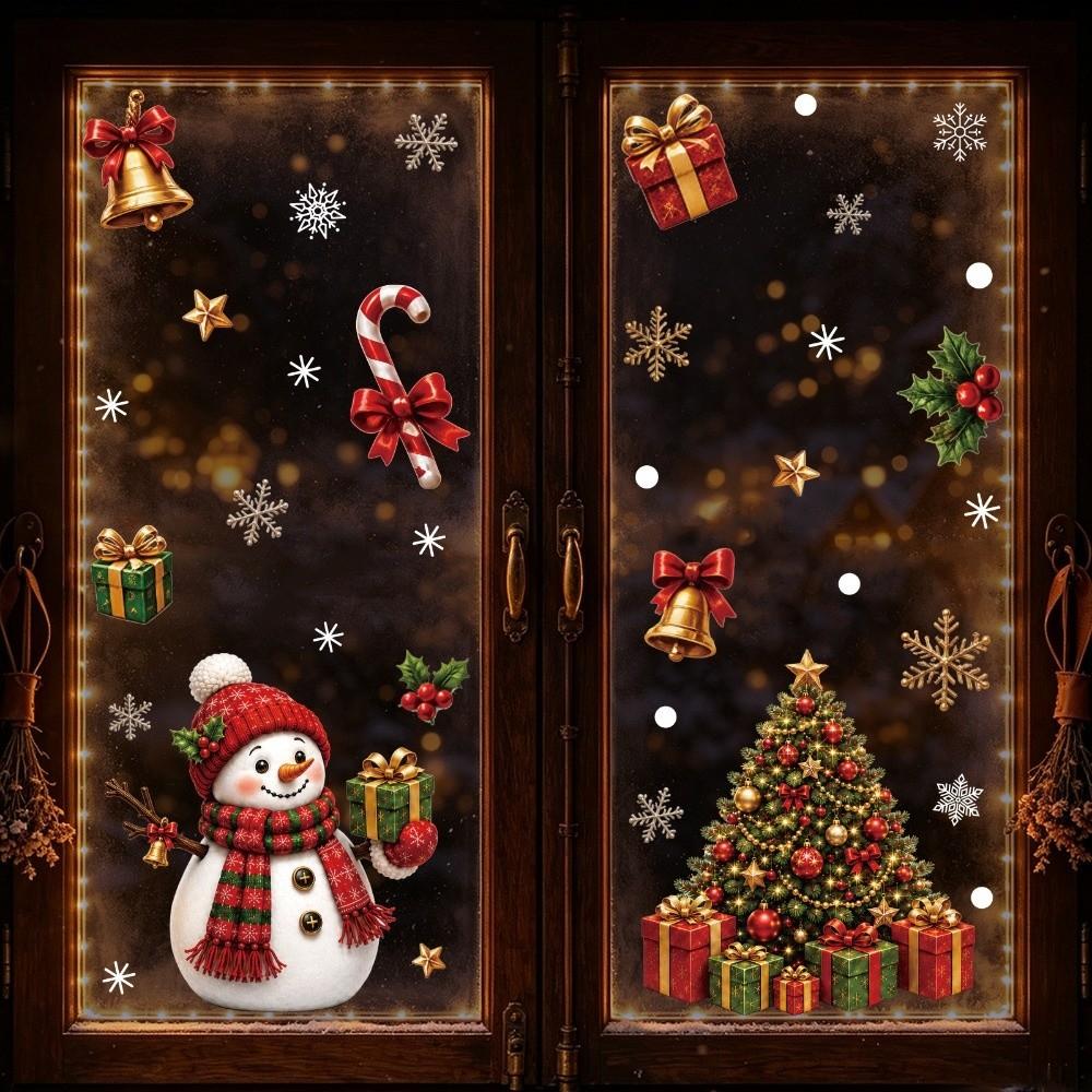 2Pcs/Set Static Cling Christmas Window Stickers Snowflakes Window Decals  Christmas Party Decor