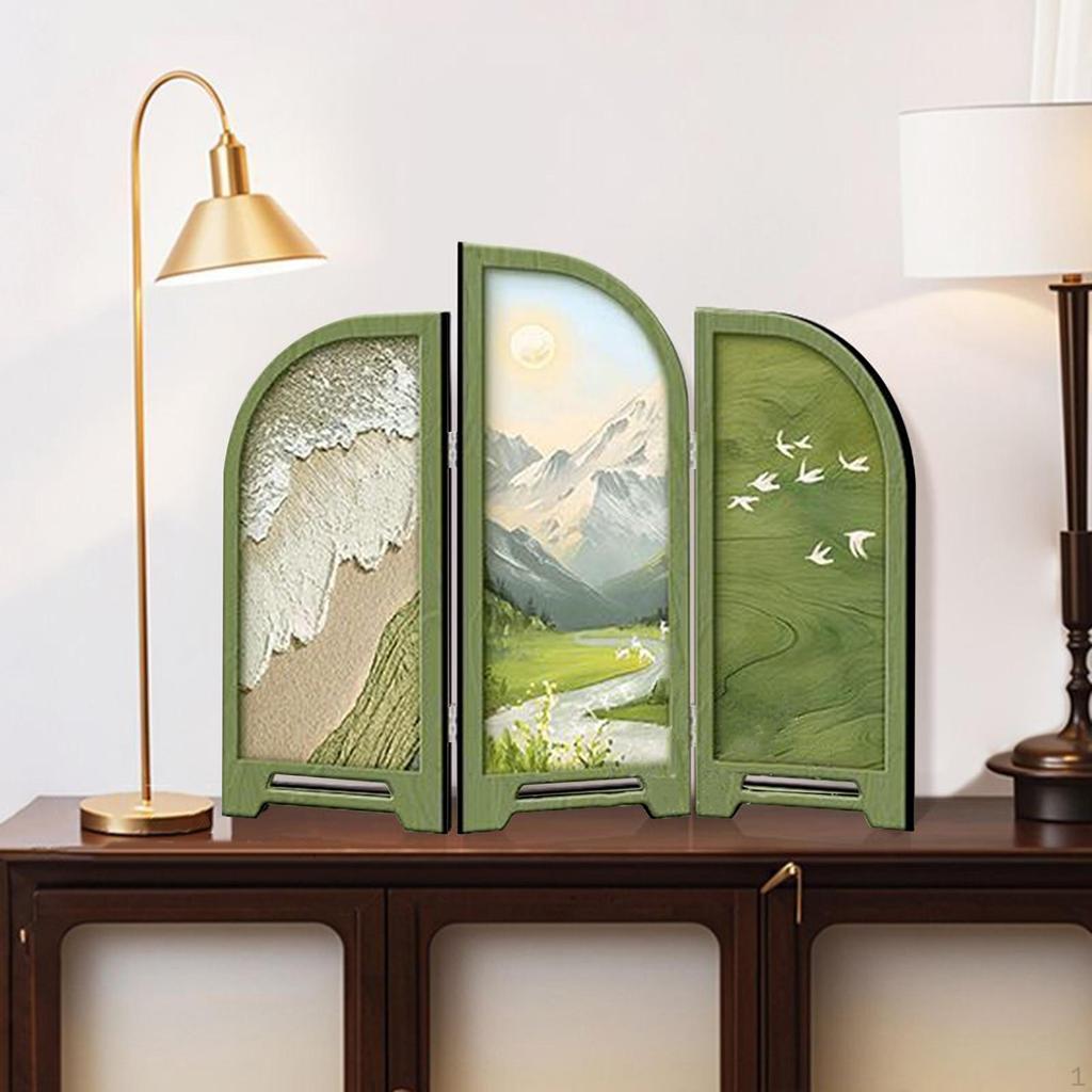 Mini Folding Screen 3 Panel Divider Ornament Desk Decorative for Living Room Decor