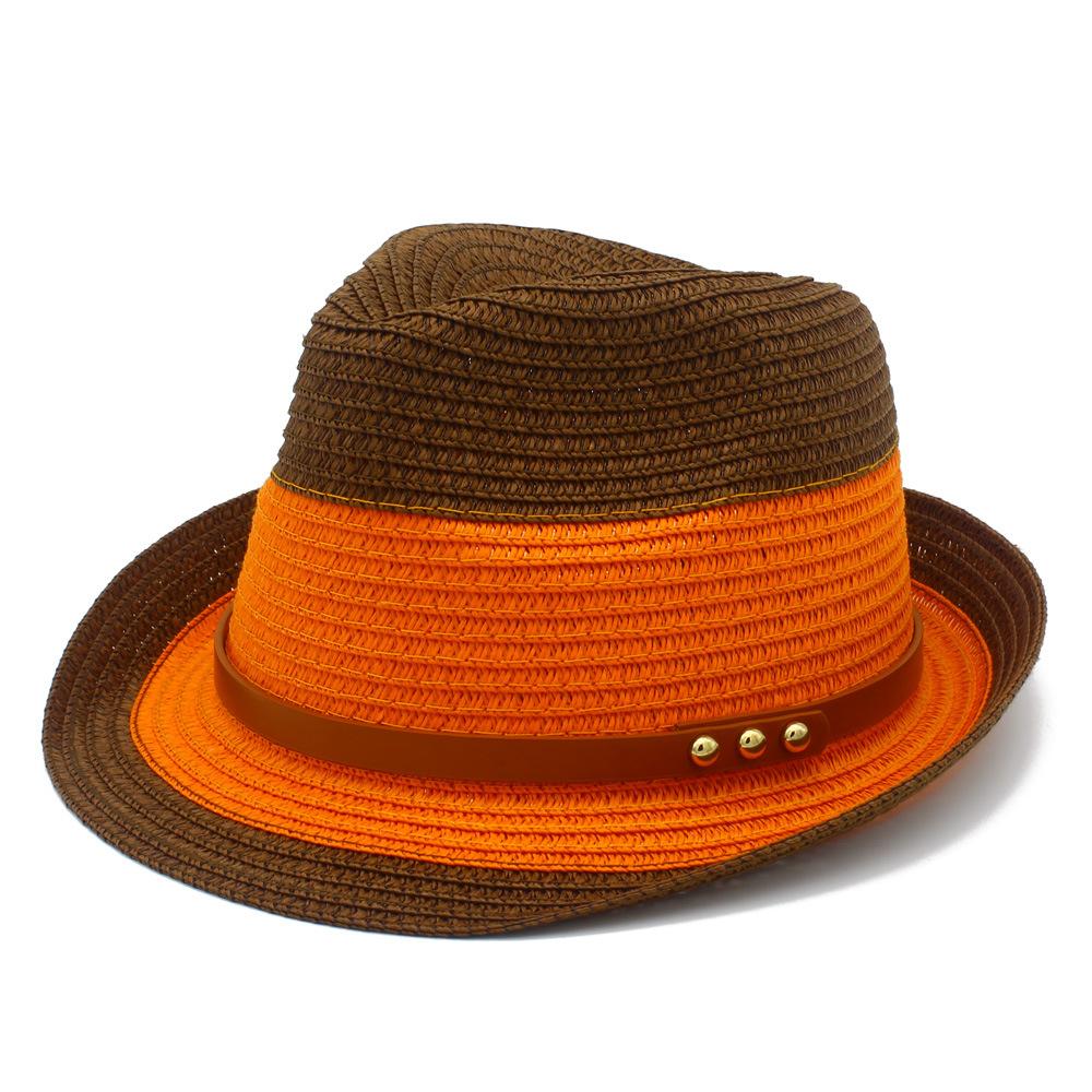 New contrasting color sunscreen top hat men's outdoor travel shading seaside beach hat women's fashion straw hat