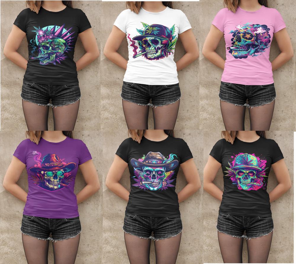 

Kiffer Damen Shirt Totenköpfe 420 Weed Smoke Hash Gras Tailliert Bio Baumwolle 4XL