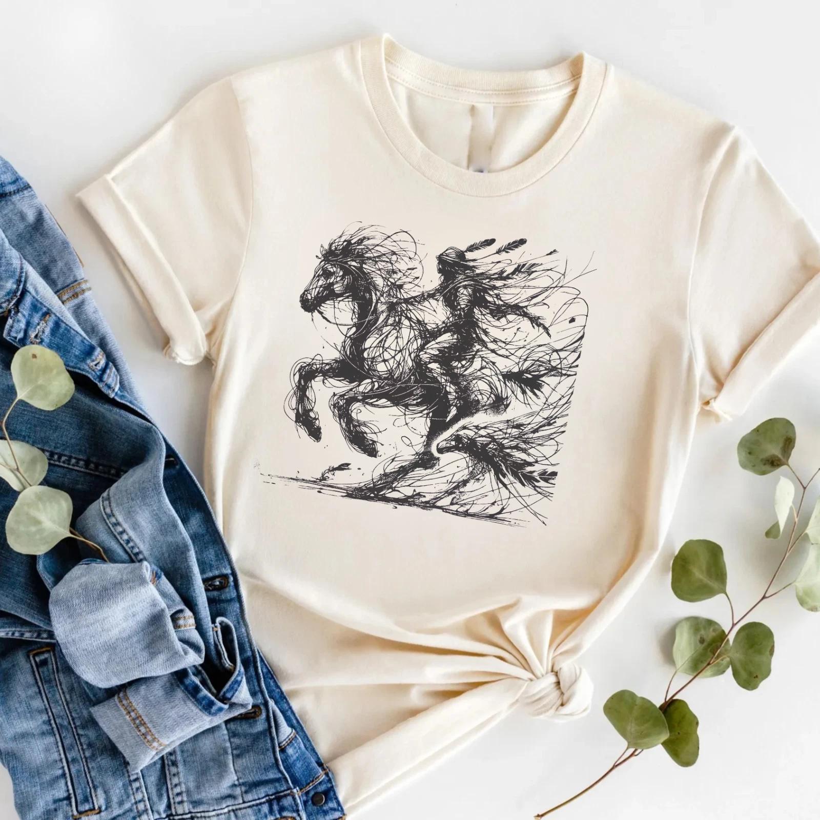 Celestial Horse Rider Graphic T-shirt Fantasy Horse Rider Novelty Gift T-Top M