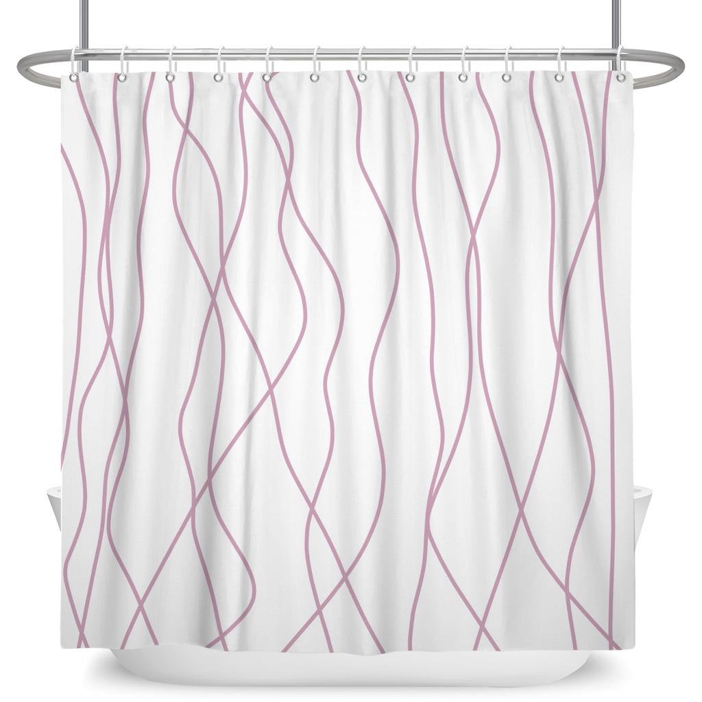 Minimalist Wavy Line Shower Curtain Gradient Design Waterproof Bath Curtain Bathroom Decor Multiple Options Polyester With Hooks