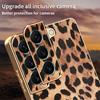 For Samsung Galaxy S22+ 5G Case Leopard Print PU Leather Coated PC + TPU Electroplating Phone Cover