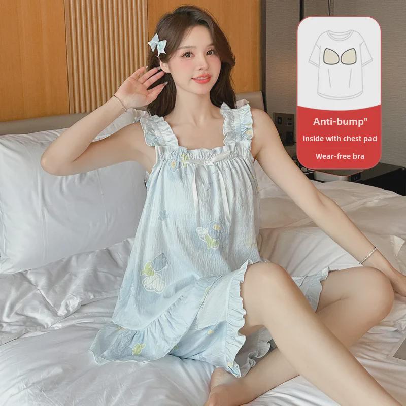 

Женские летние шорты на лямках в сказочном стиле с нагрудными вкладышами - Легкий облачный хлопок, Сладкие и милые, Идеально подходят для домашней носки XL: Extra Large