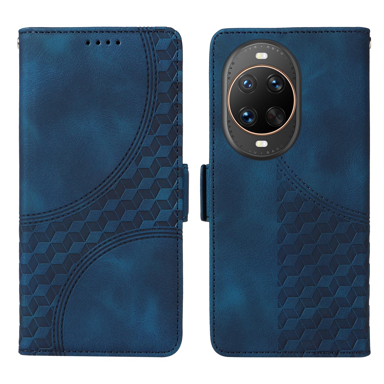 

For Huawei nova 14 Ultra 5G Leather Cases Wallet Rhombus Imprinted Phone Cover Stand with Strap Blue