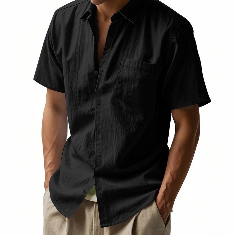 Men's Linen Relaxed Fit Casual Henley Collar Short-Sleeved Shirt