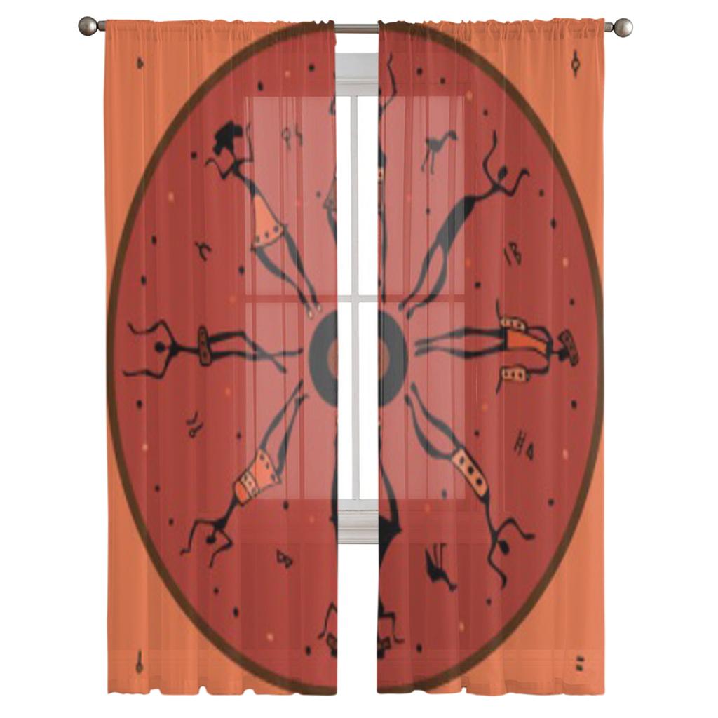 Figures Of African Dancers Tulle Curtains For Living Room Sheer Curtain Bedroom Veil Organza Decorative Window Treatments