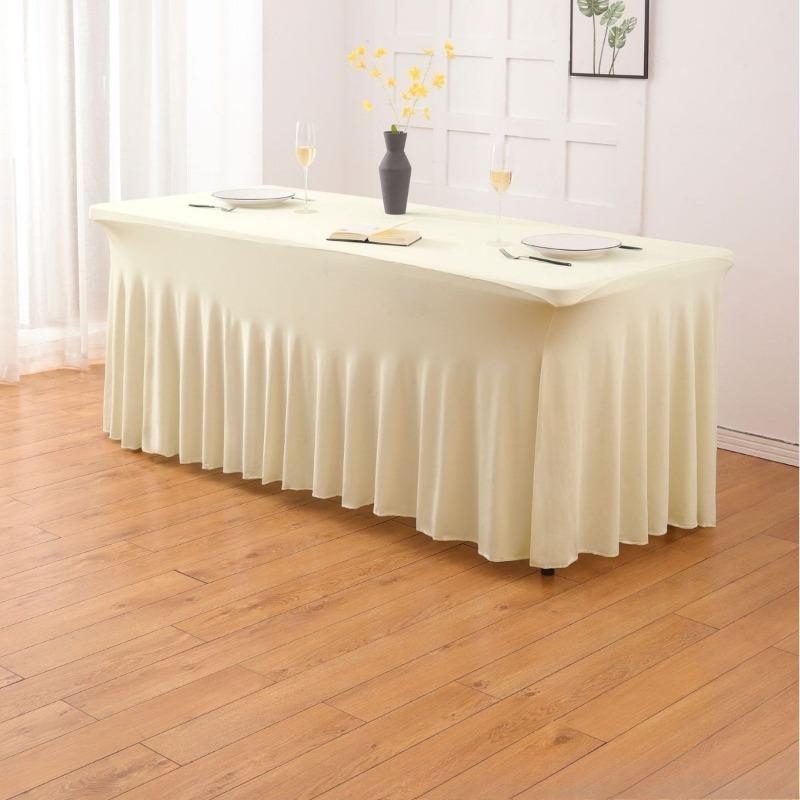 4/6/8 FT Stretch Table Cloth Polyester Rectangle Washable Table Cloth Solid Color for Birthday Wedding Events Party Decoration