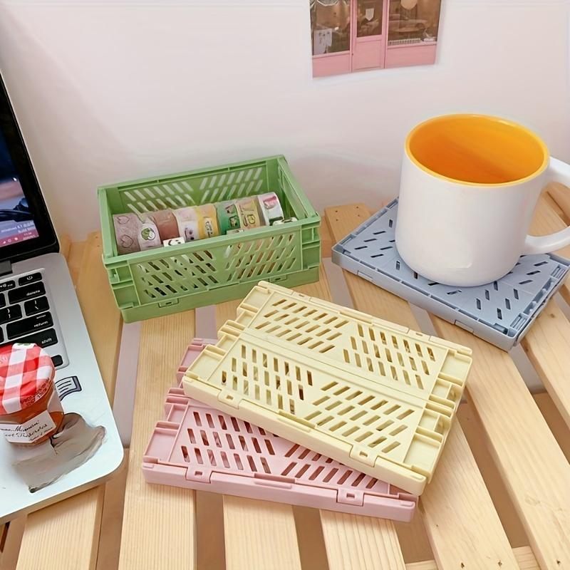 1Pc Foldable Mini Desk Organizer Box - Compact, Space-Saving Design, Polished Finish for Tidy Student Workspaces