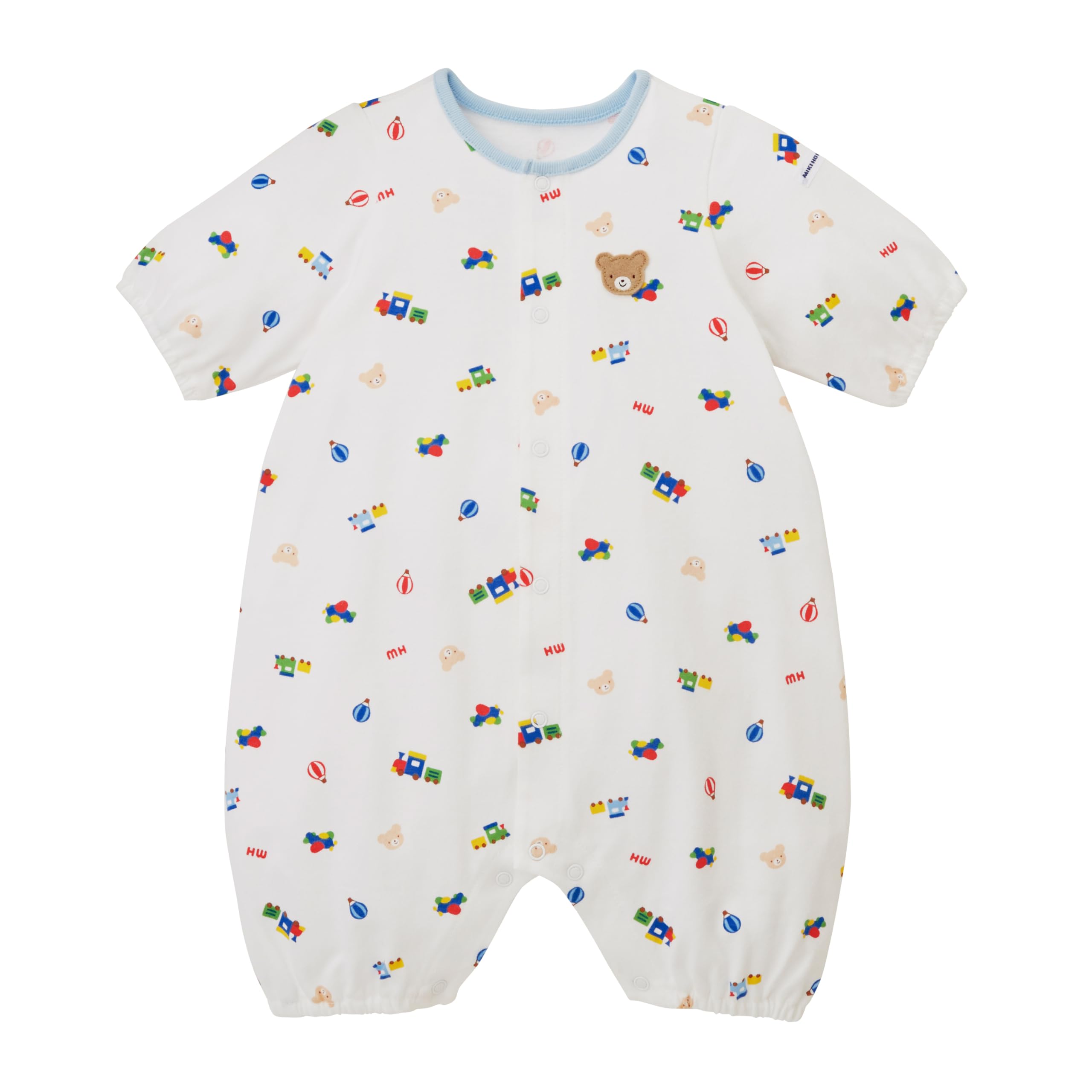 

Open Allover Made in Birth Baby Blue [MIKI HOUSE] Pre-all Rompers, Front, Pattern, Japan, Boys, Girls, Newborns, Preparation, Clothes, 40-1278-680, синий