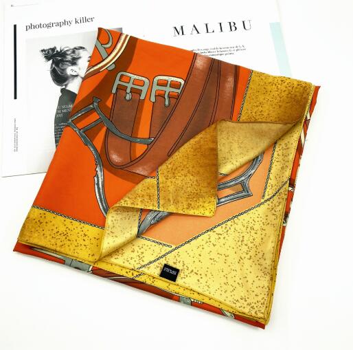 130CM Twill Silk Scarf Women Large Shawls Stoles Belt Chains Print Square Scarves Echarpes Foulards Femme Wrap Bandanas