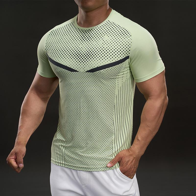 Pevné a Elastické Ležérní Tričko s Krátkým Rukávem v Americkém Stylu Módní Sportovní Slim Fitness Outdoorové Tričko