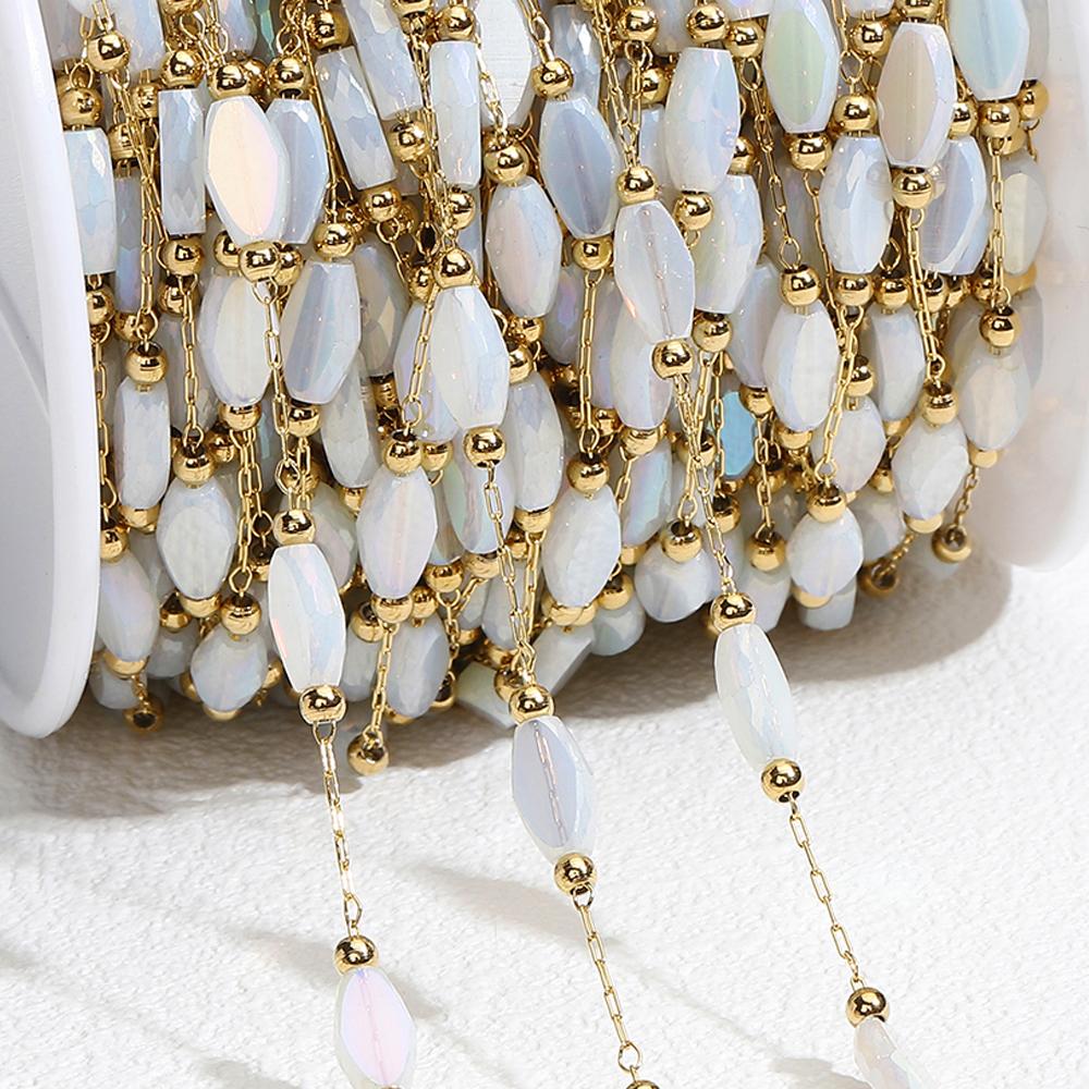 

2Meters 1Meter Crystal Stainless Steel Chain Pink Blue Stone Purple Beads Beaded Chains for Necklace Bracelet Jewelry Making DIY 1 meter белый