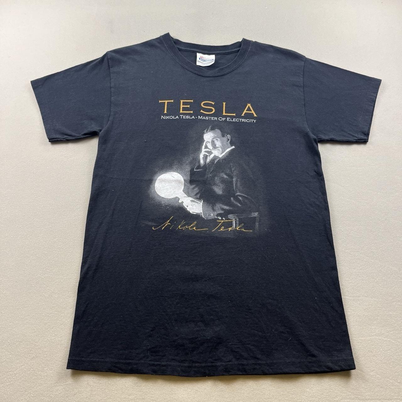 Vintage Nikola Tesla T-Shirt Mens Small Black Master Of Electricity Tech Science S