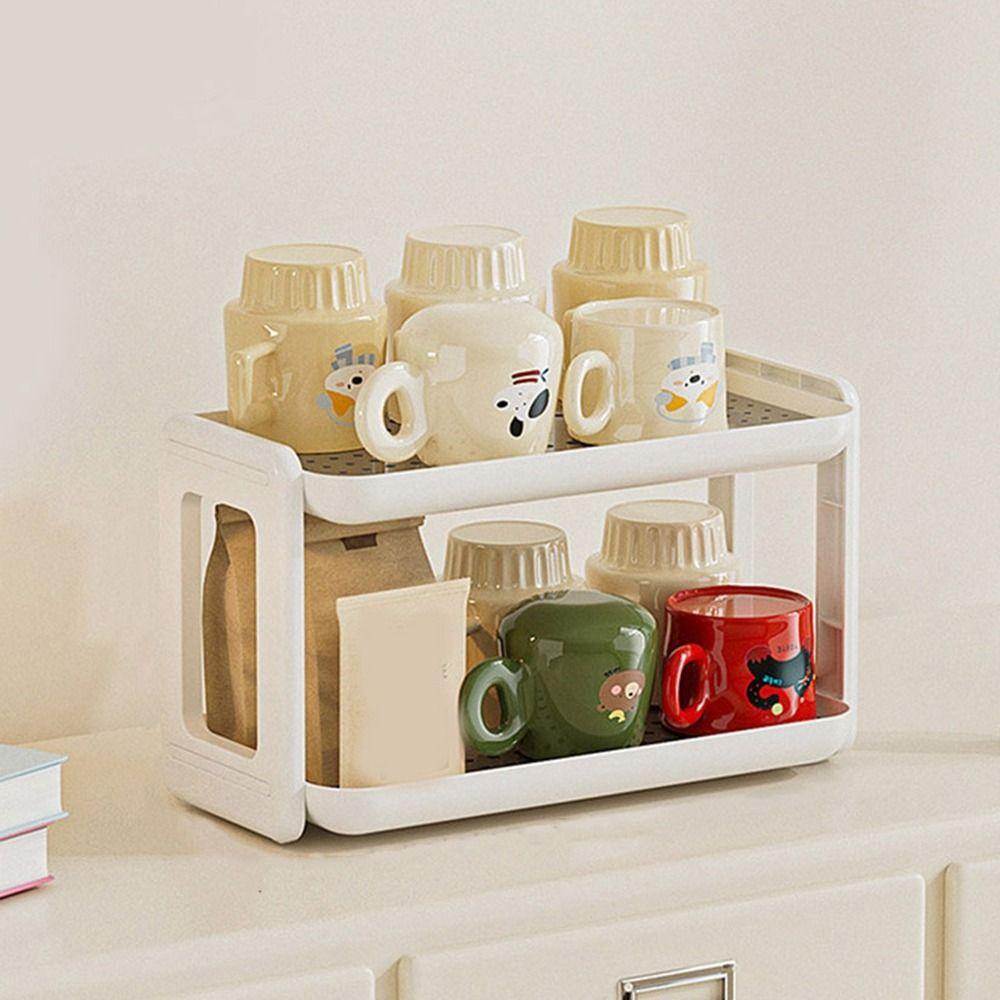 Plastic Cup Storage Rack Cream Style Tea Cup Holder Light Luxury Sundry Storage Tray Pantry Black2 Layers 1335₽