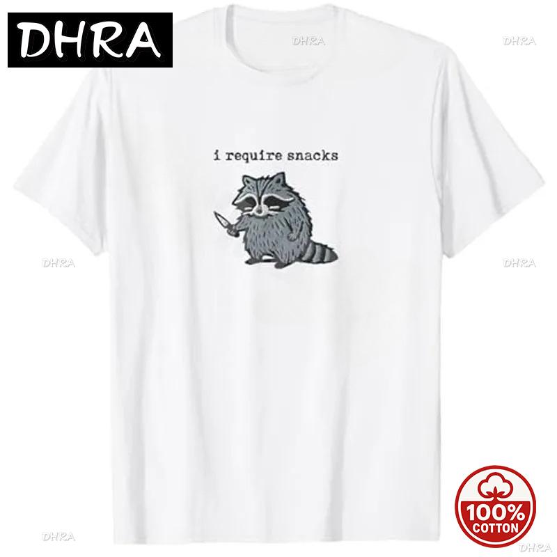 I Require Snacks Raccoon TShirt Humor Funny Cute Animal Print Y2k Design Tees Graphic Outfit Short Sleeve Blouses Novelty Gift S