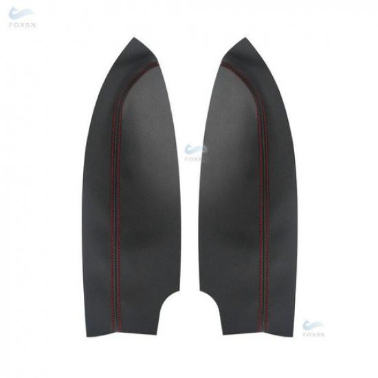 2Pcs Front Panel Armrest Black Leather Cover For Honda Civic 8th coupe 2006-2011 Black with Red Line