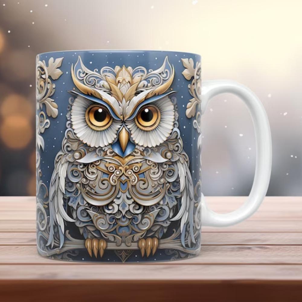 3D Owl, Ceramic Coffee Mug, Tea Cup, New Hole Wall, Cute Hole Wall