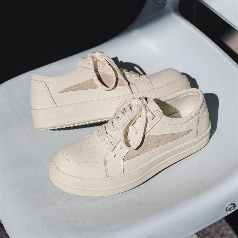 Men'S Spring New Genuine Top Layer Cowhide Low-Top Skate Shoes, Thick Sole Fashion Trend Casual Sports Sneakers