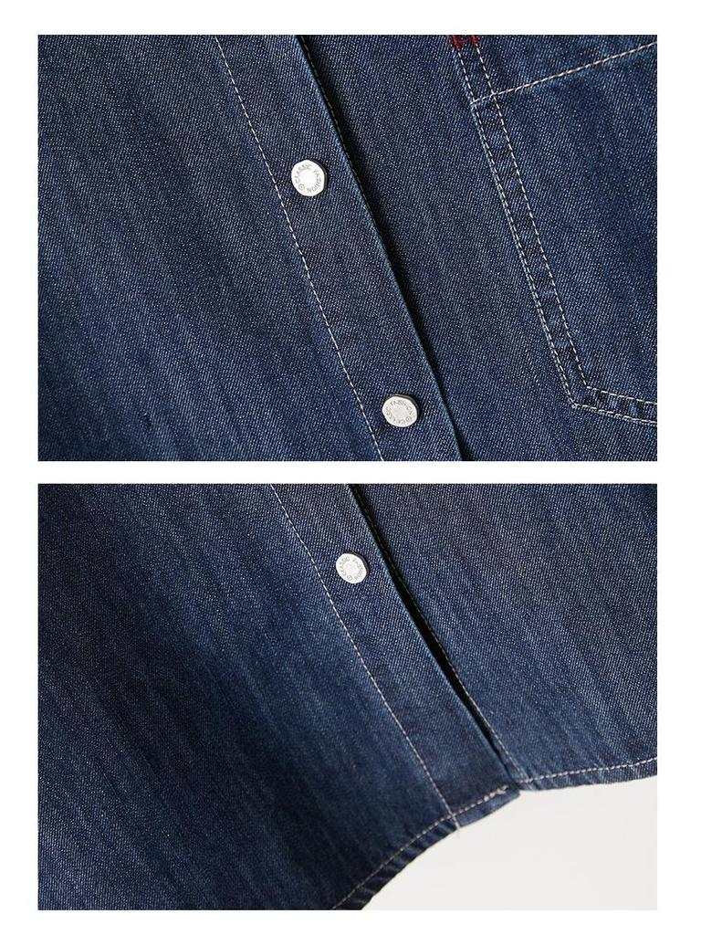 Women's Long Sleeve Denim Blue Shirt Jacket - Spring 2026 Retro British Style with Thickened Lapel