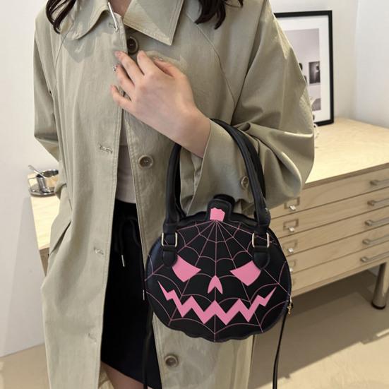 Artificial Leather Handbag Halloween Pumpkin Purse, Women Novelty Crossbody Bag, Spooky Purse for Trick or Treat, Fall Parties Holiday