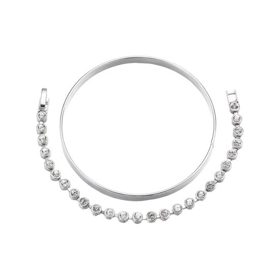 2 Pcs/Set Women Bracelet Set Rhinestone Decor Luster Electroplated Alloy Daily Dating Party Bangle Lady Wrist Jewelry