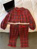 Red Plaid Peter Pan Collar Flannel Pajama Set - Long Sleeve and Pants for Autumn/Winter