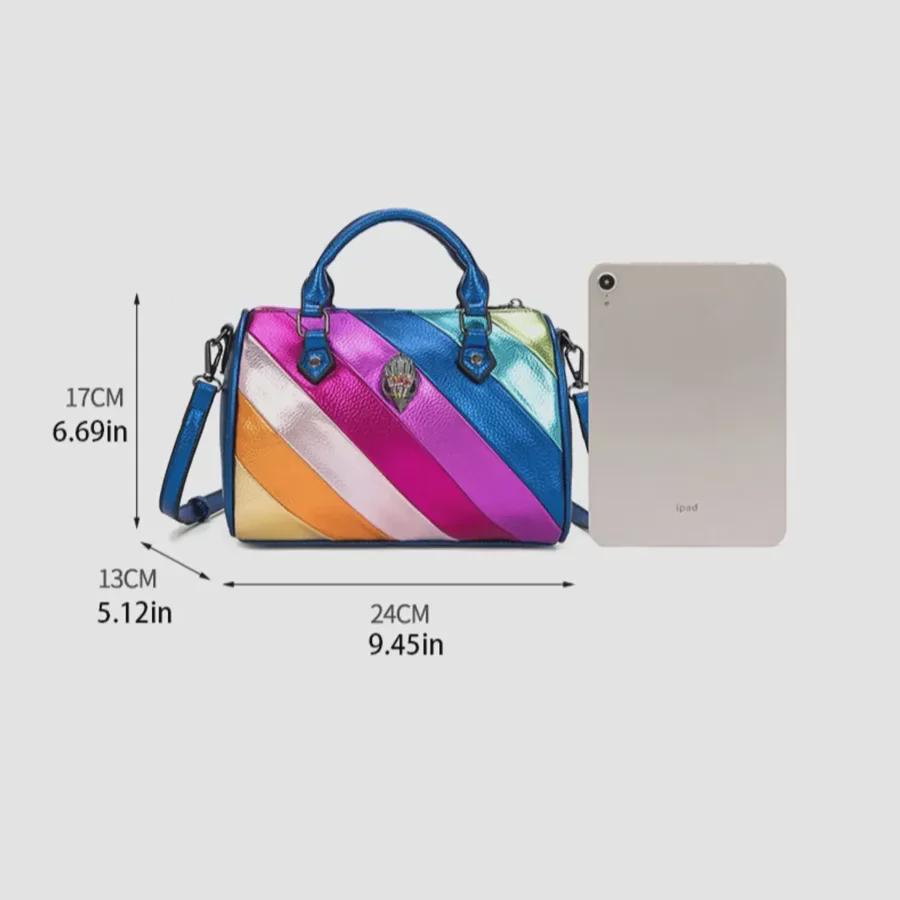 Women's Boston Handbag - Rainbow Contrast Stitching Shoulder & Messenger Bag