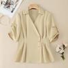 ZANZEA Women Turn Down Collar Loose Casual Short Sleeve Blouse