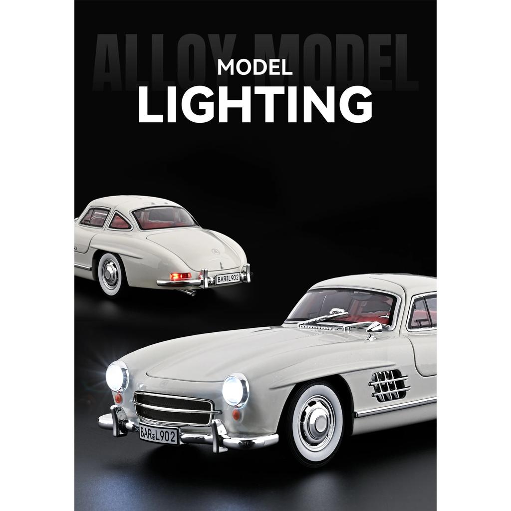 1/18 Benz 300SL Legering Klassisk Sportsbil Modell Støpte Metall Retro Gamle Kjøretøy Bilmodell Høy Simulering Lyd Lys Leker for Barn Gave