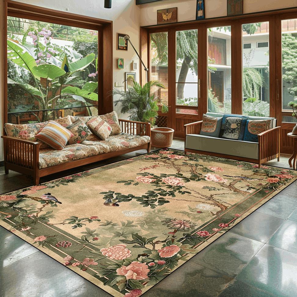 Chinese Style Home Decoration Carpet Living Room Retro Flower Carpets Hall Sofa Chair Floor Mat Bedroom Cloakroom Large Rugs