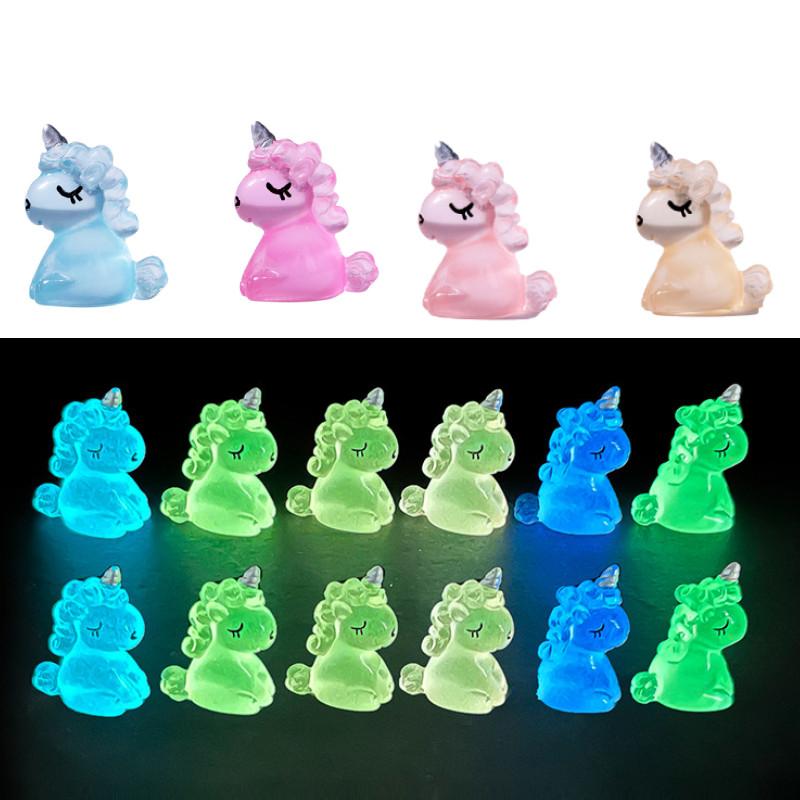 Adorable Cartoon Unicorn Figurine Resin Diy Miniature Night Light Decor Cute