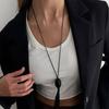 Salircon New Simple Irregular Black Resin Tassel Pendant Necklace for Women Trendy Adjustable Waxed Thread Sweater Chain Jewelry