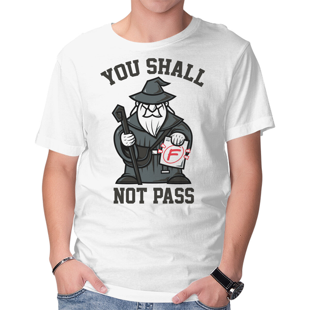 Unisex Crew Neck T-Shirt You Shall Not Pass F Graphic Short Sleeve Casual Tee M