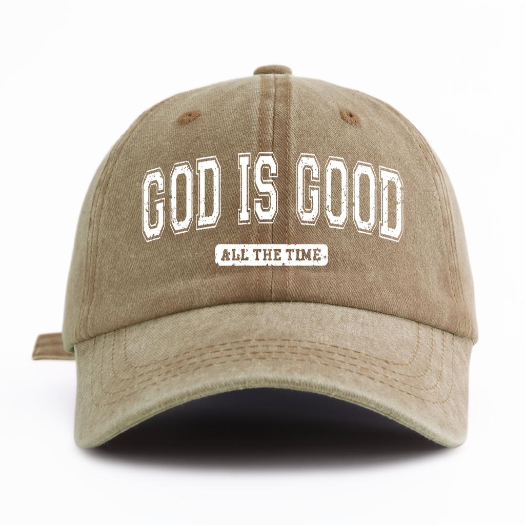 GOD IS GOOD Printed Water Washed Baseball Hat Simple, Casual, Fashionable, Adjustable Size Outdoor Sports Daily Party Vacation