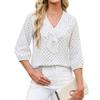 Womens Ruffled V Neck Three Quarter Sleeve Polka Dot Chiffon Blouse