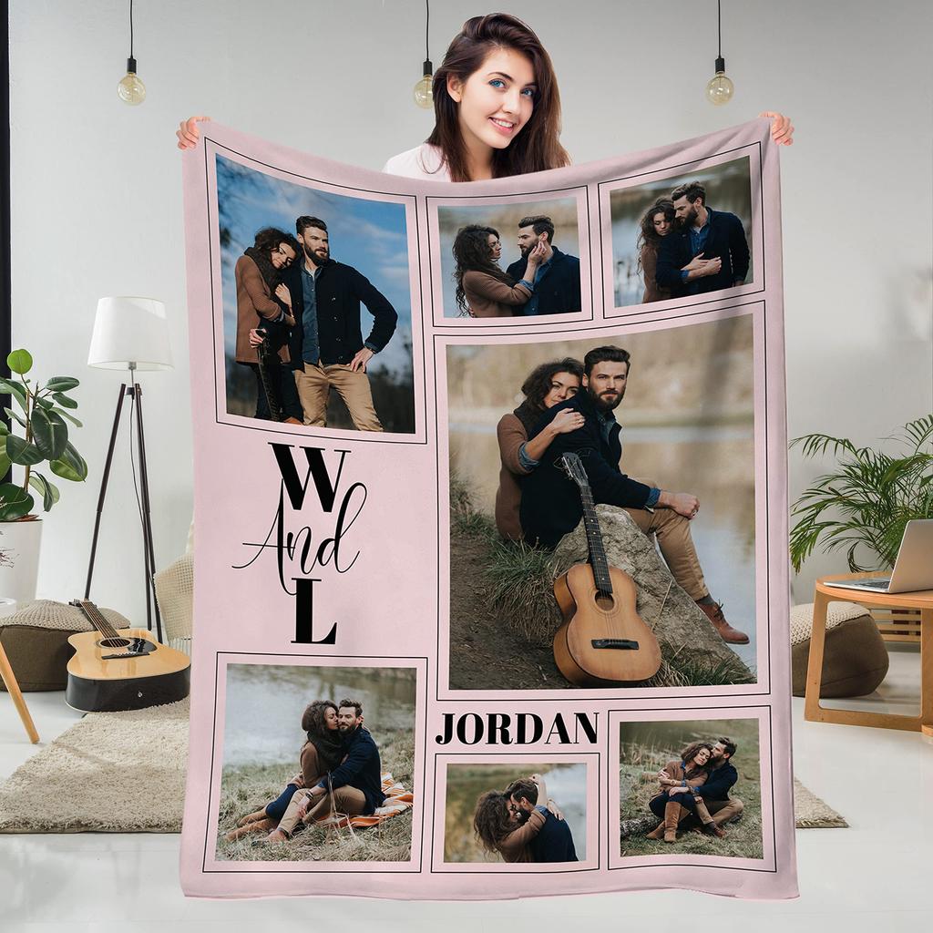 Custom Blanket with Words Picture Collage Customized Blankets,Birthday Souvenir Gifts Personalized Throw Blanket for Father, Mom