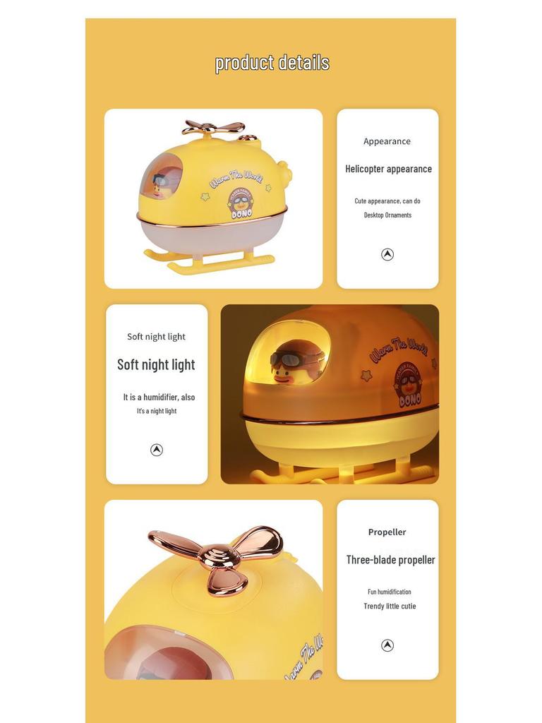 Helicopter-Shaped Desktop Humidifier: Large Mist Volume Mini Air Aromatherapy Purifier for Pets and Home