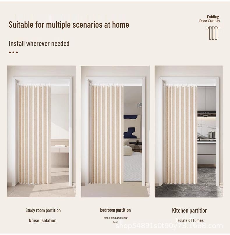 No-Punch Windproof Folding Curtain for Bathroom or Bedroom