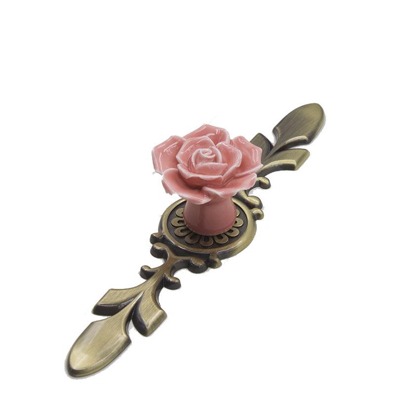 Antique Bronze Rose Ceramic Greenish White Pumpkin Handle for Kitchen Cabinet Wardrobe