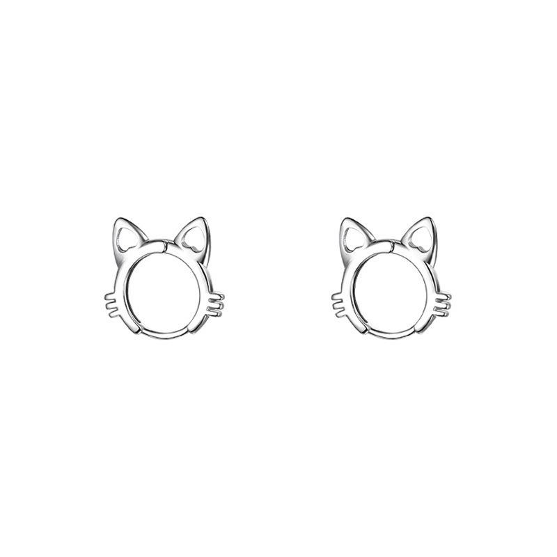 S925 Sterling Silver Cat Hoop Earrings - Minimalist Summer Style