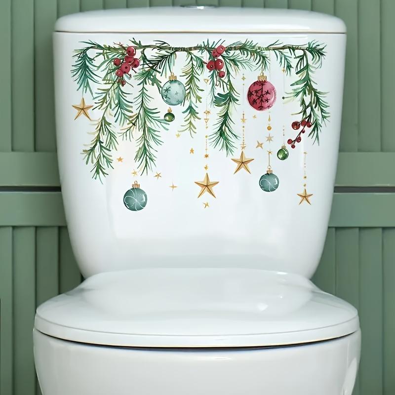 1 Stück Weihnachtliche Festliche WC-Deckel-Aufkleber mit Kieferngirlande, Beeren und Kugeln, Selbstklebender Kunststoff-Weihnachtsdekorationsaufkleber