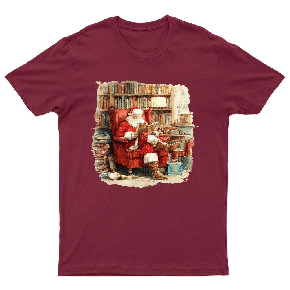 Santa Reading Book Christmas TShirt Unisex Gift Retro Seasonal Funny Xmas