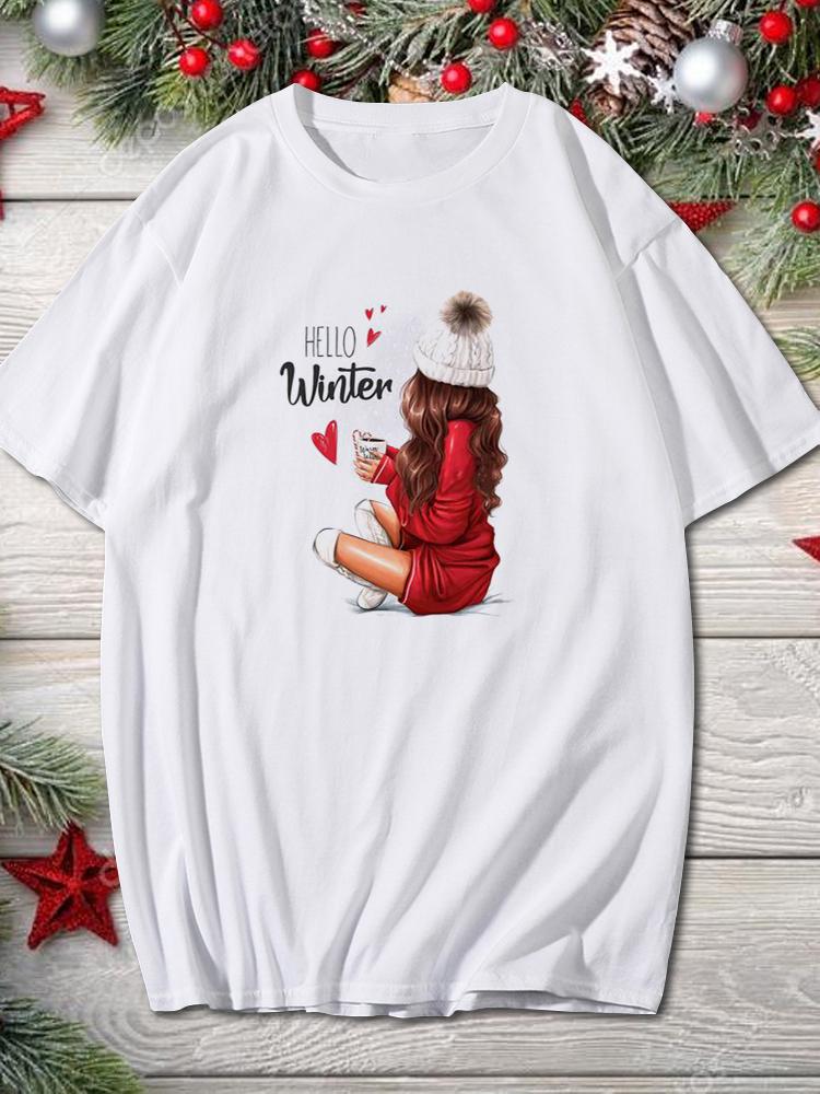 2025 Merry Christmas Women Holiday Fashion T Shirt Trend Graphic T-Shirts Holiday Tshirt New Year O-Neck Cartoon Top Xmas Gifts
