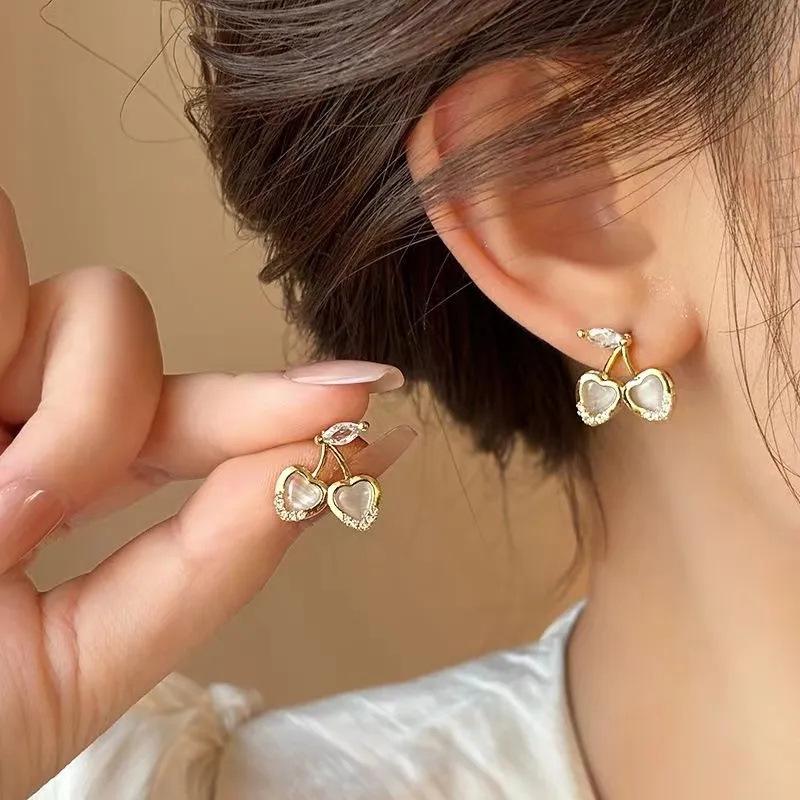 Cherry Personality Earrings: High-End Luxury Studs for Women - Trendy 2025 Style